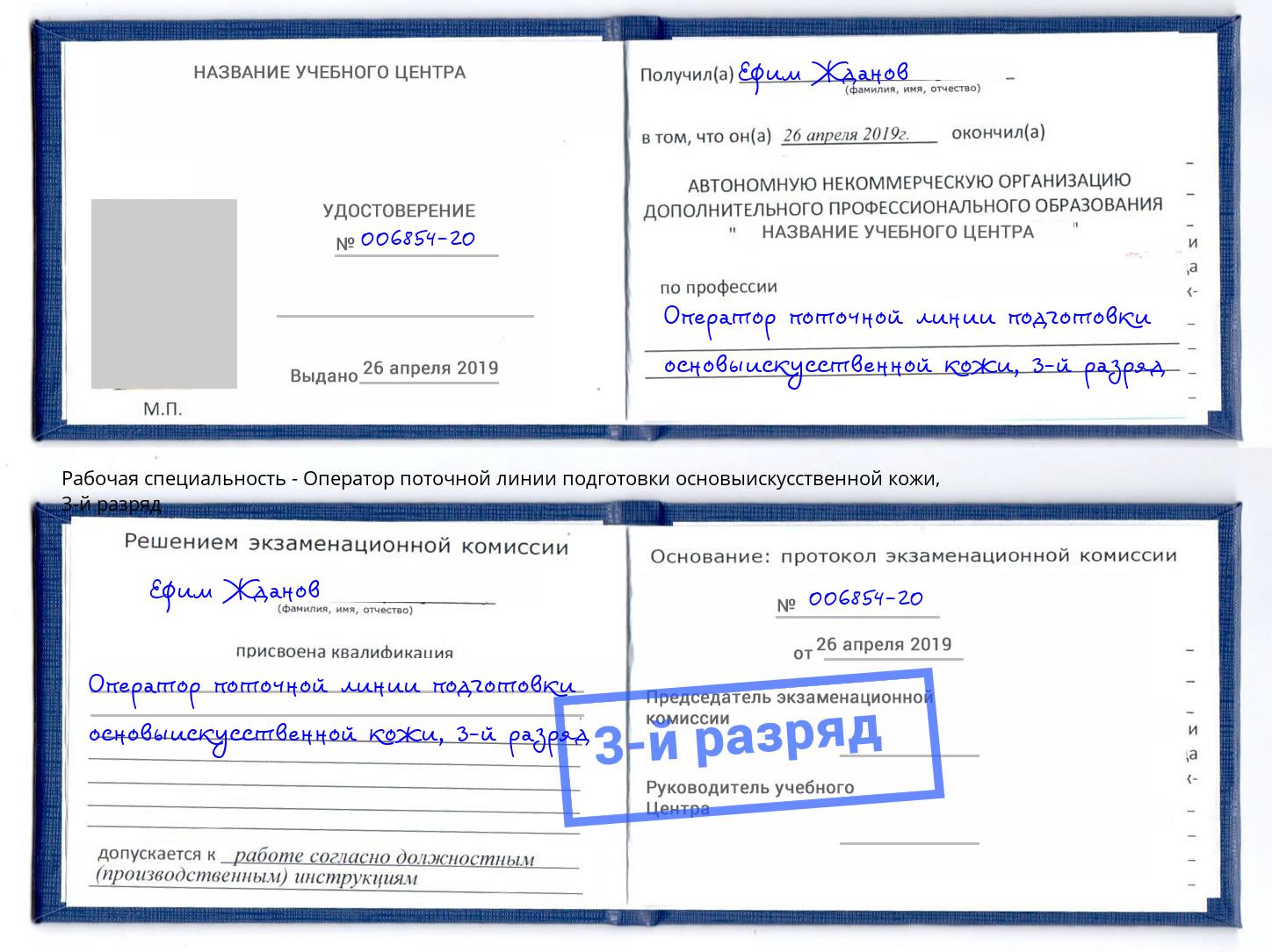 корочка 3-й разряд Оператор поточной линии подготовки основыискусственной кожи Кизилюрт