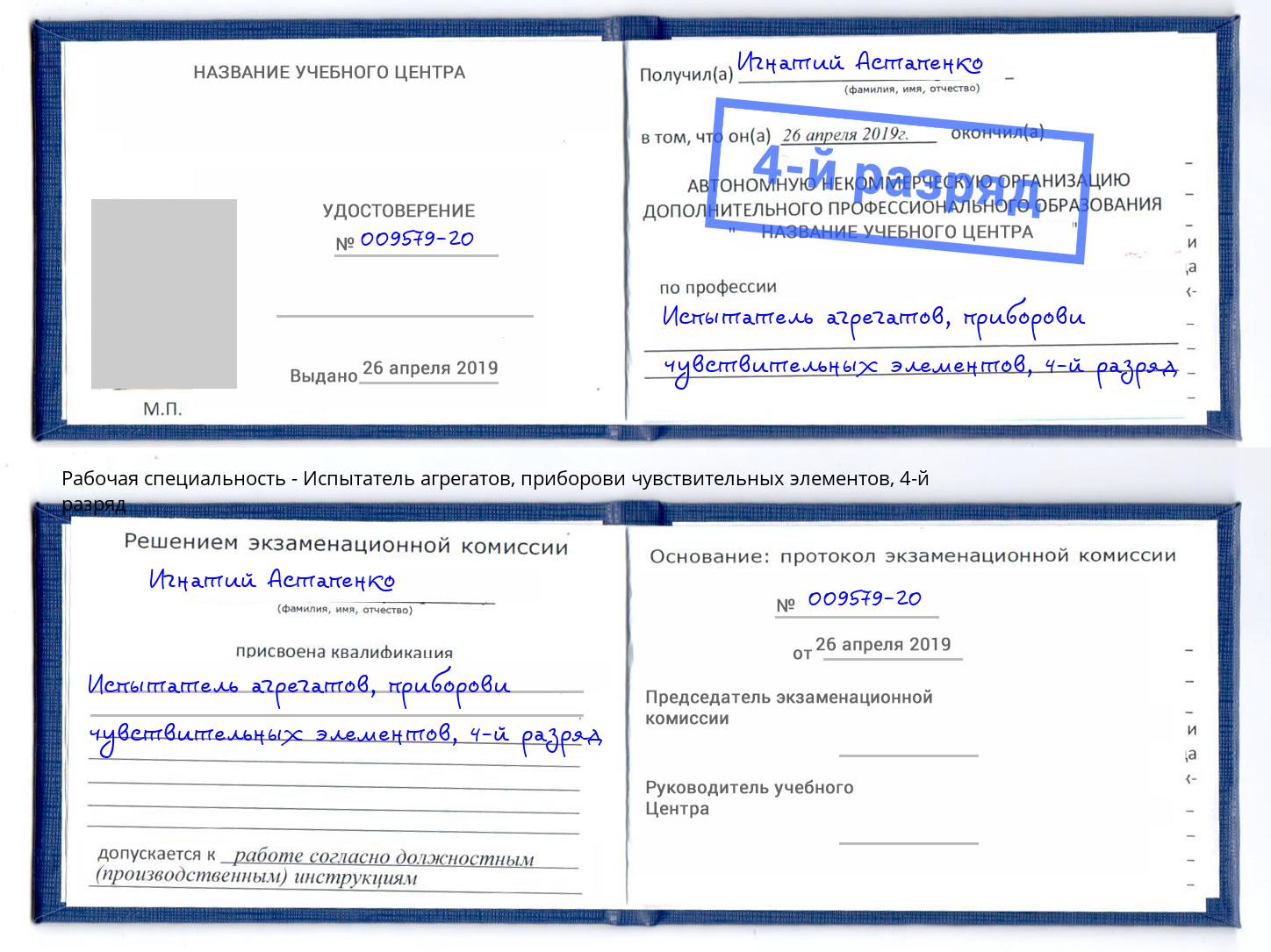 корочка 4-й разряд Испытатель агрегатов, приборови чувствительных элементов Кизилюрт