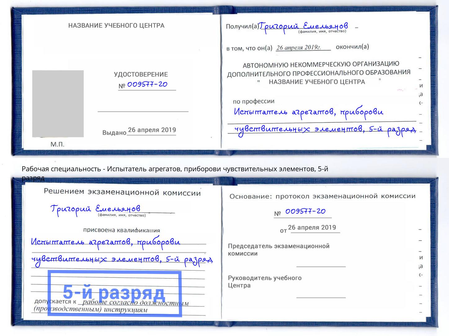корочка 5-й разряд Испытатель агрегатов, приборови чувствительных элементов Кизилюрт