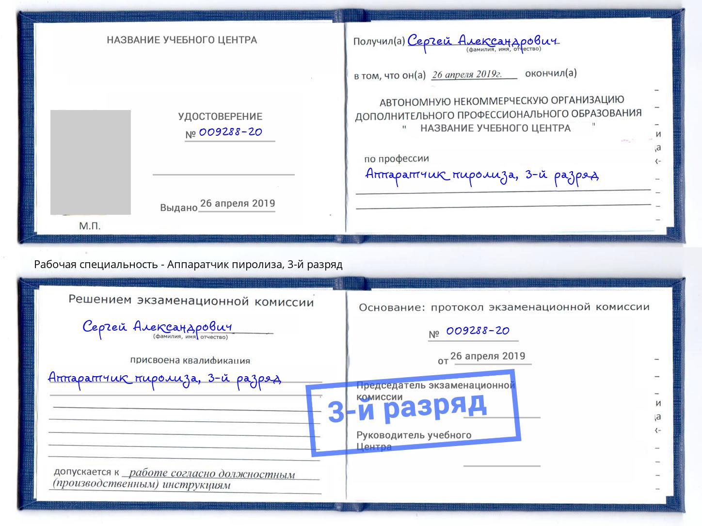 корочка 3-й разряд Аппаратчик пиролиза Кизилюрт
