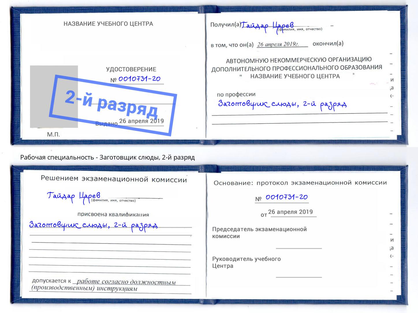 корочка 2-й разряд Заготовщик слюды Кизилюрт