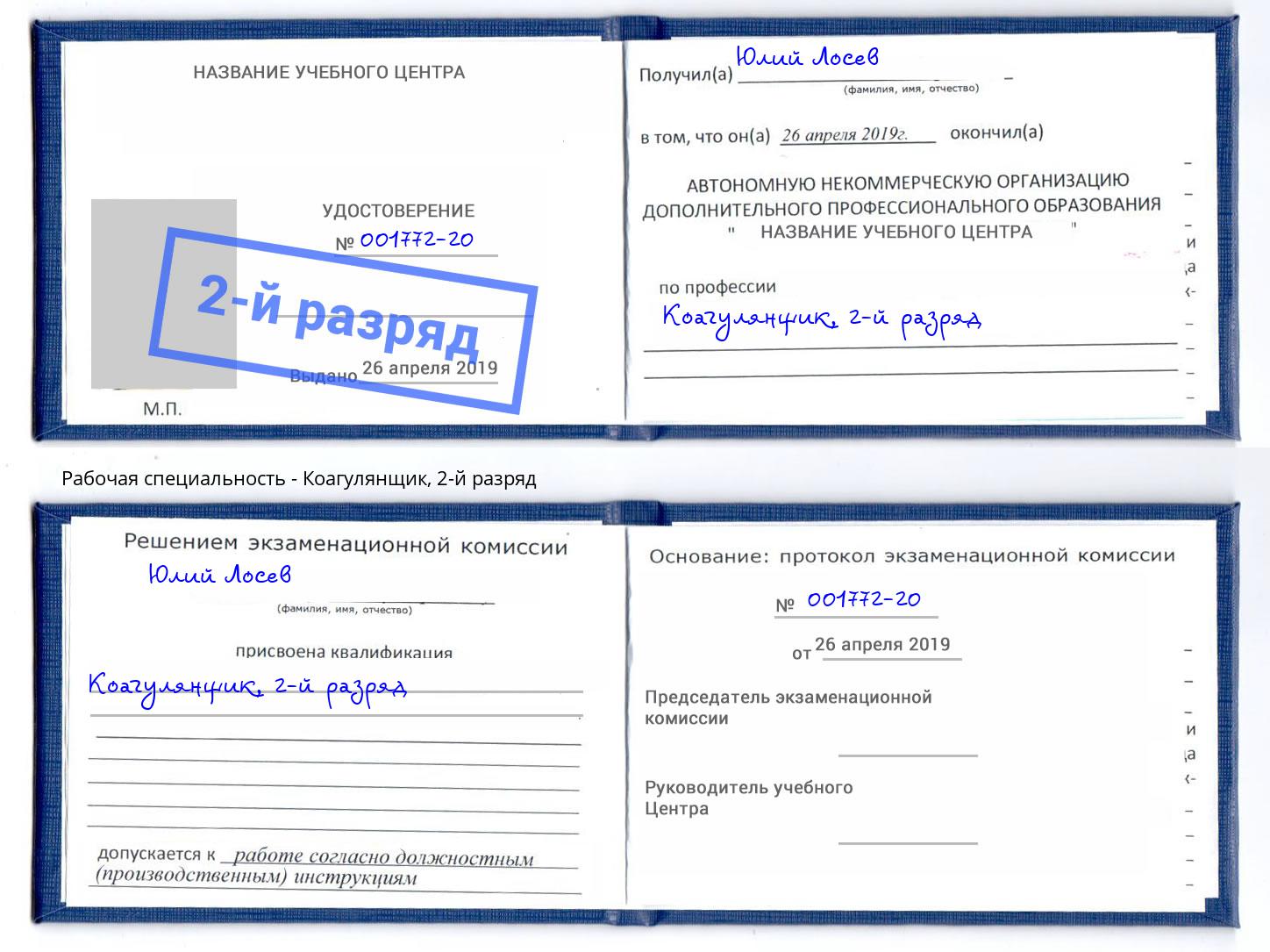 корочка 2-й разряд Коагулянщик Кизилюрт