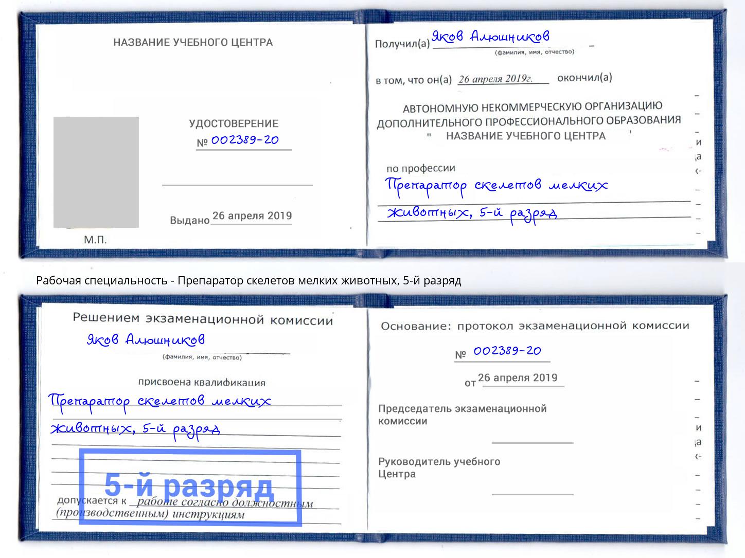 корочка 5-й разряд Препаратор скелетов мелких животных Кизилюрт