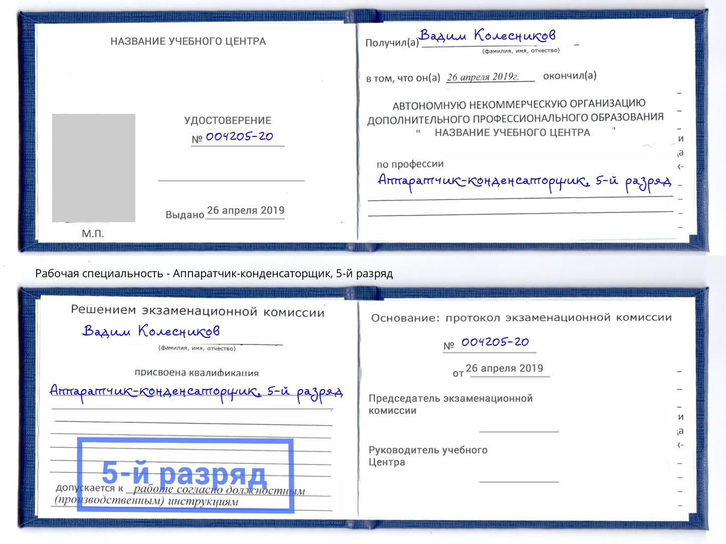 корочка 5-й разряд Аппаратчик-конденсаторщик Кизилюрт