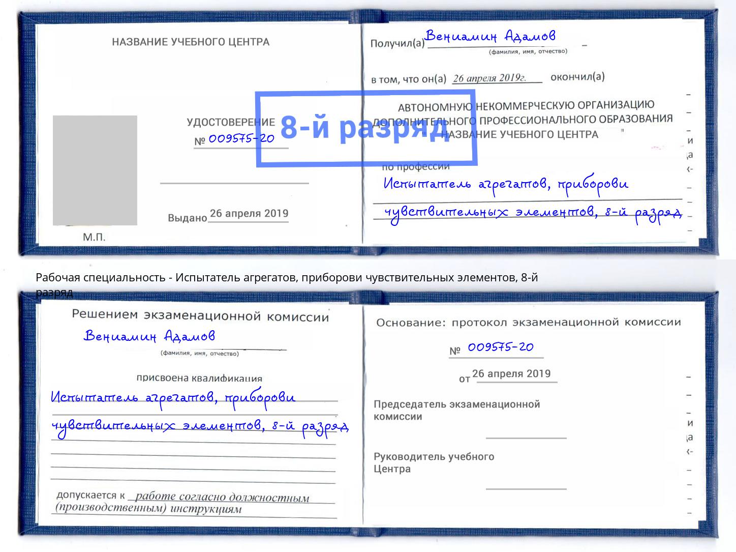 корочка 8-й разряд Испытатель агрегатов, приборови чувствительных элементов Кизилюрт